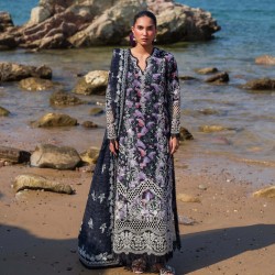 Black Embroidered Cotton 3pc - Embroidered Cotton Wear | MAHNOOR