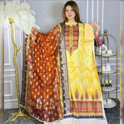 Yellow Printed Cotton Katan 3-Piece 💛 - Comfort Cotton Wear | MAHNOOR